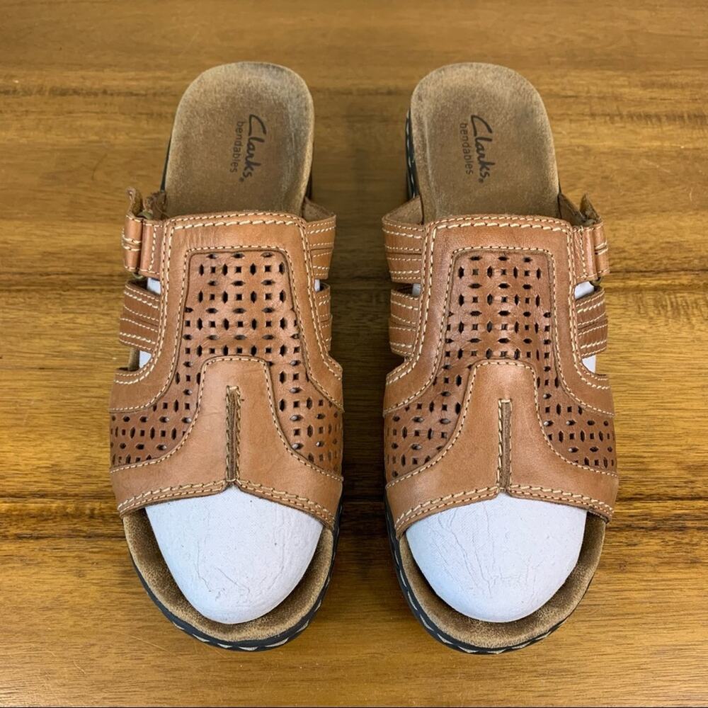 Clarks Womens Leather Slip-On Velcro Sandal Size 10